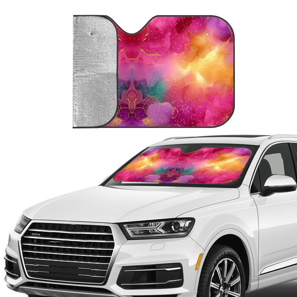 Bright Pink Car Windshield Sun Shade, Heat Insulation, UV Protection (S/M Sizes)