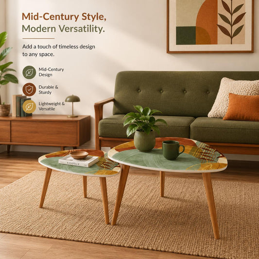 Mid-Century Triangle Coffee Tables Set | Eco-Friendly Bamboo, MDF Living Room Decor