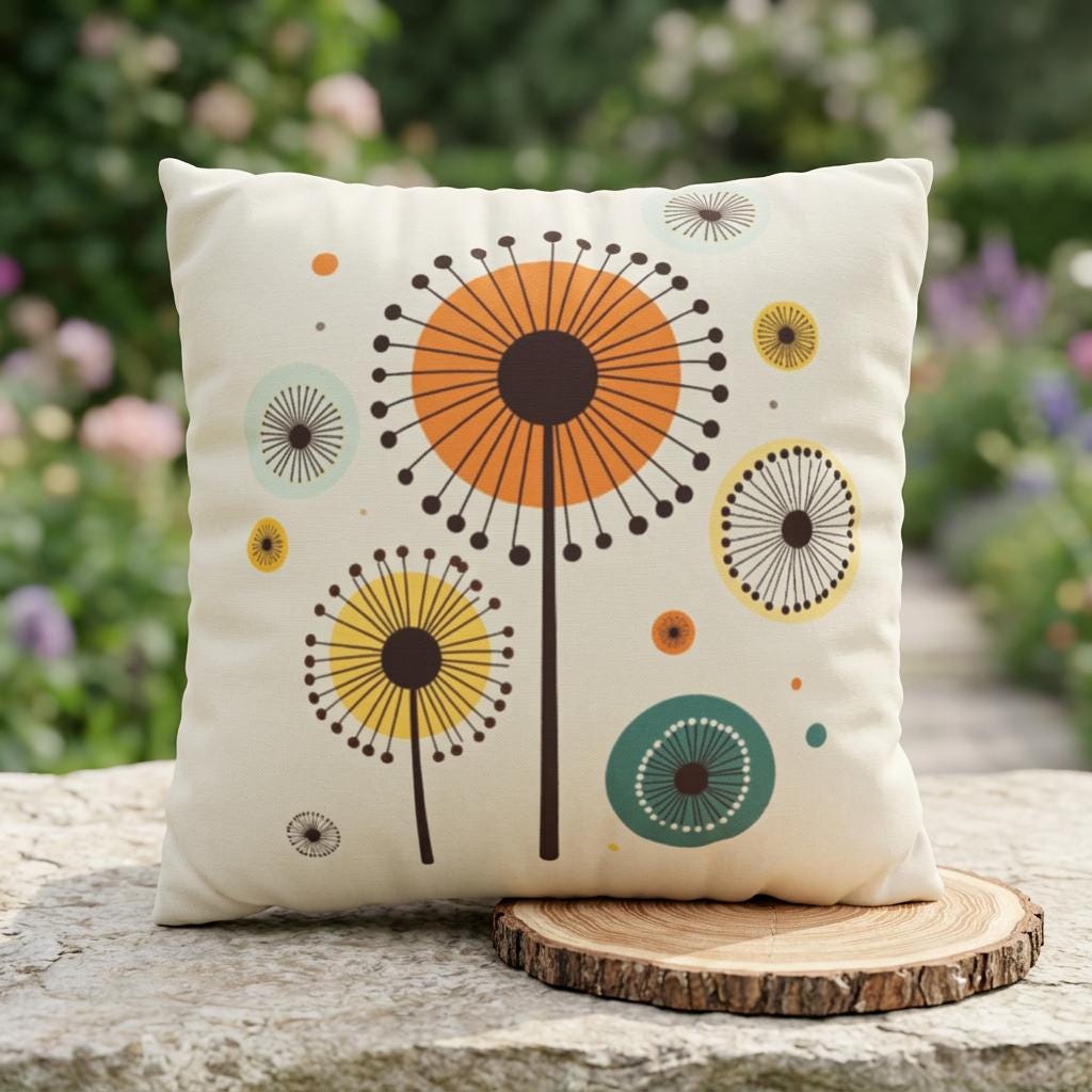 Retro Dandelion Floral Mid Century Boho Throw Pillowcase