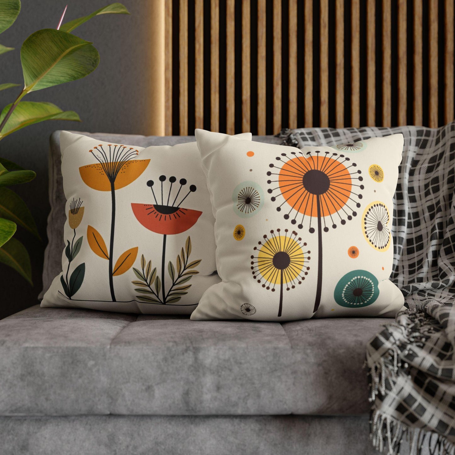 Retro Dandelion Floral Mid Century Boho Throw Pillowcase