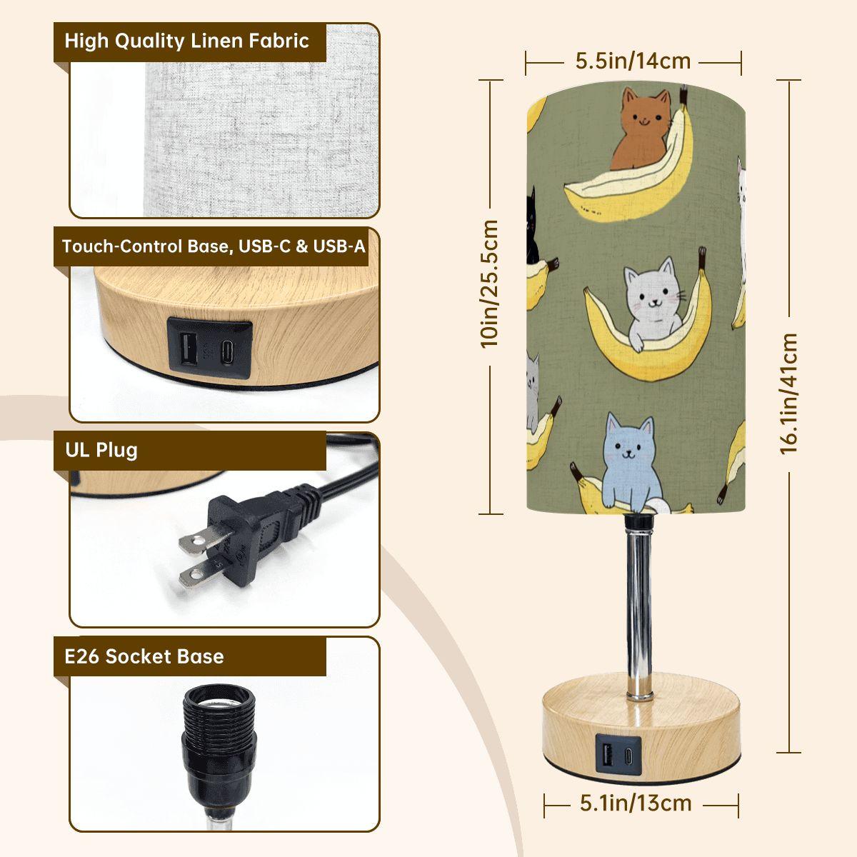 Retro Banana Cats Touch Bedside Table Lamp with USB Charging Port Night Light