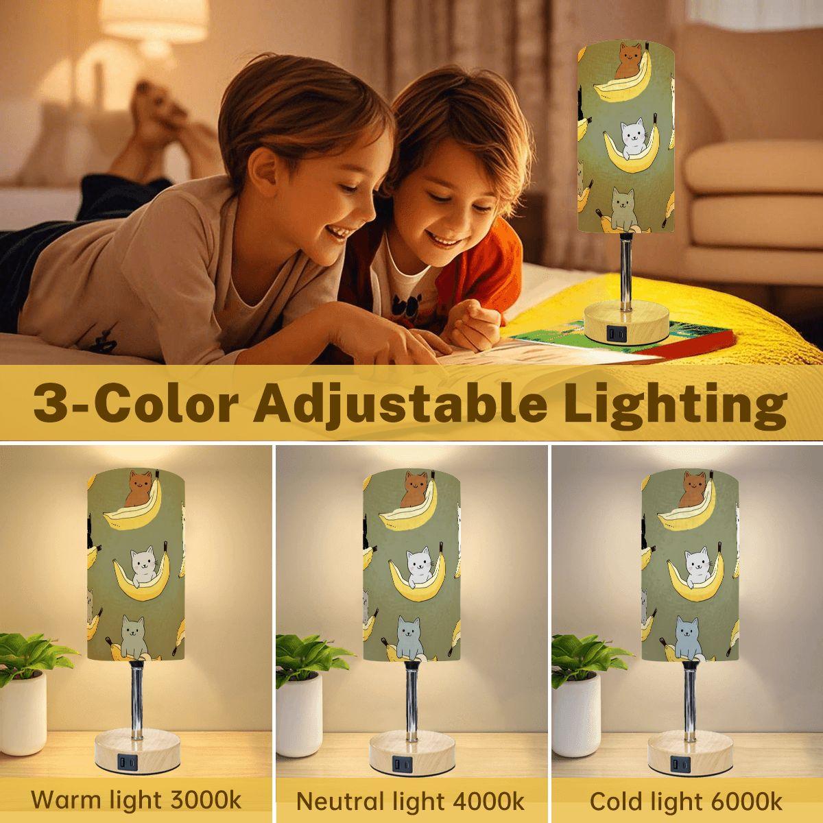Retro Banana Cats Touch Bedside Table Lamp with USB Charging Port Night Light