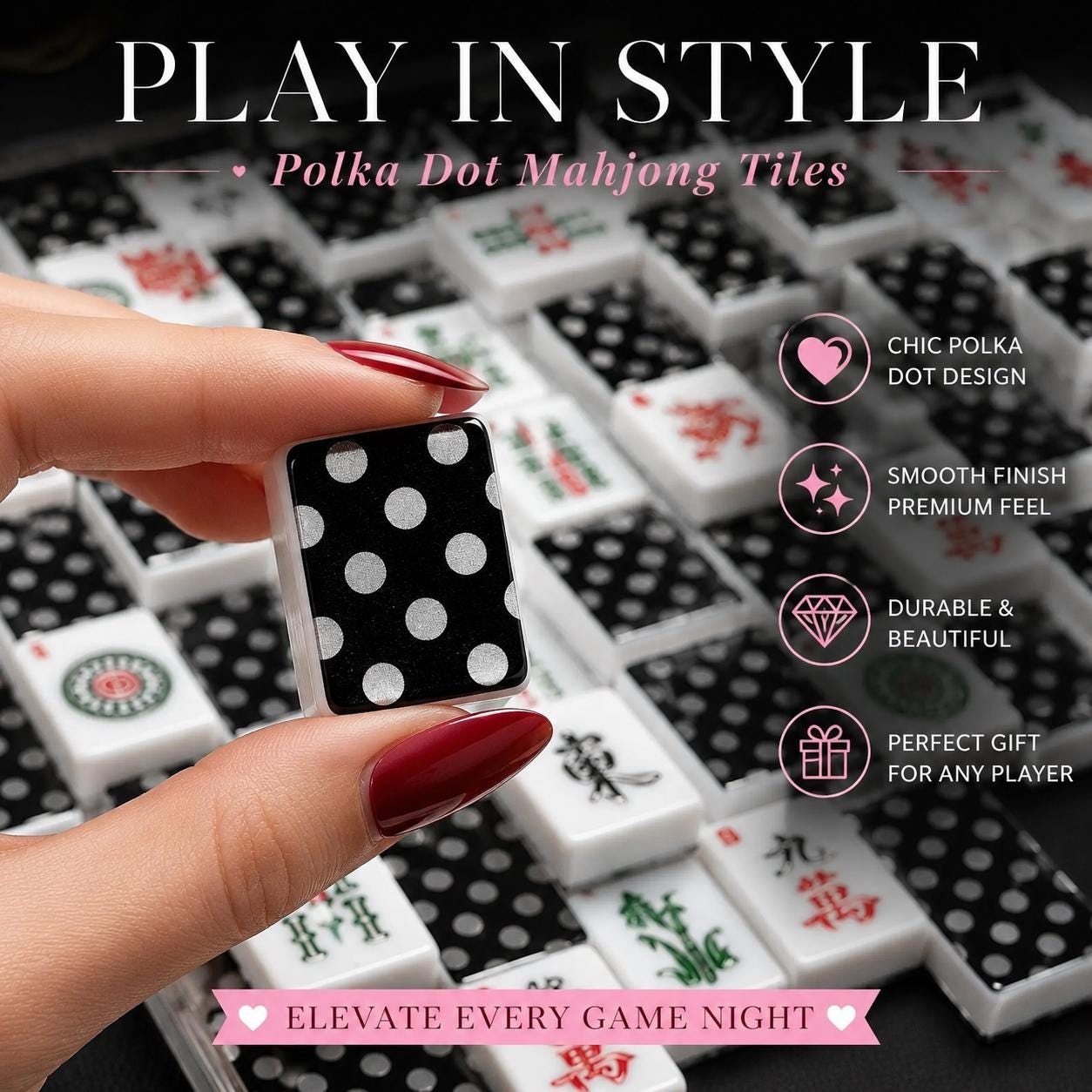 Black Dot American Mahjong Tiles Complete Game Set Traditional Chinese Board Pieces