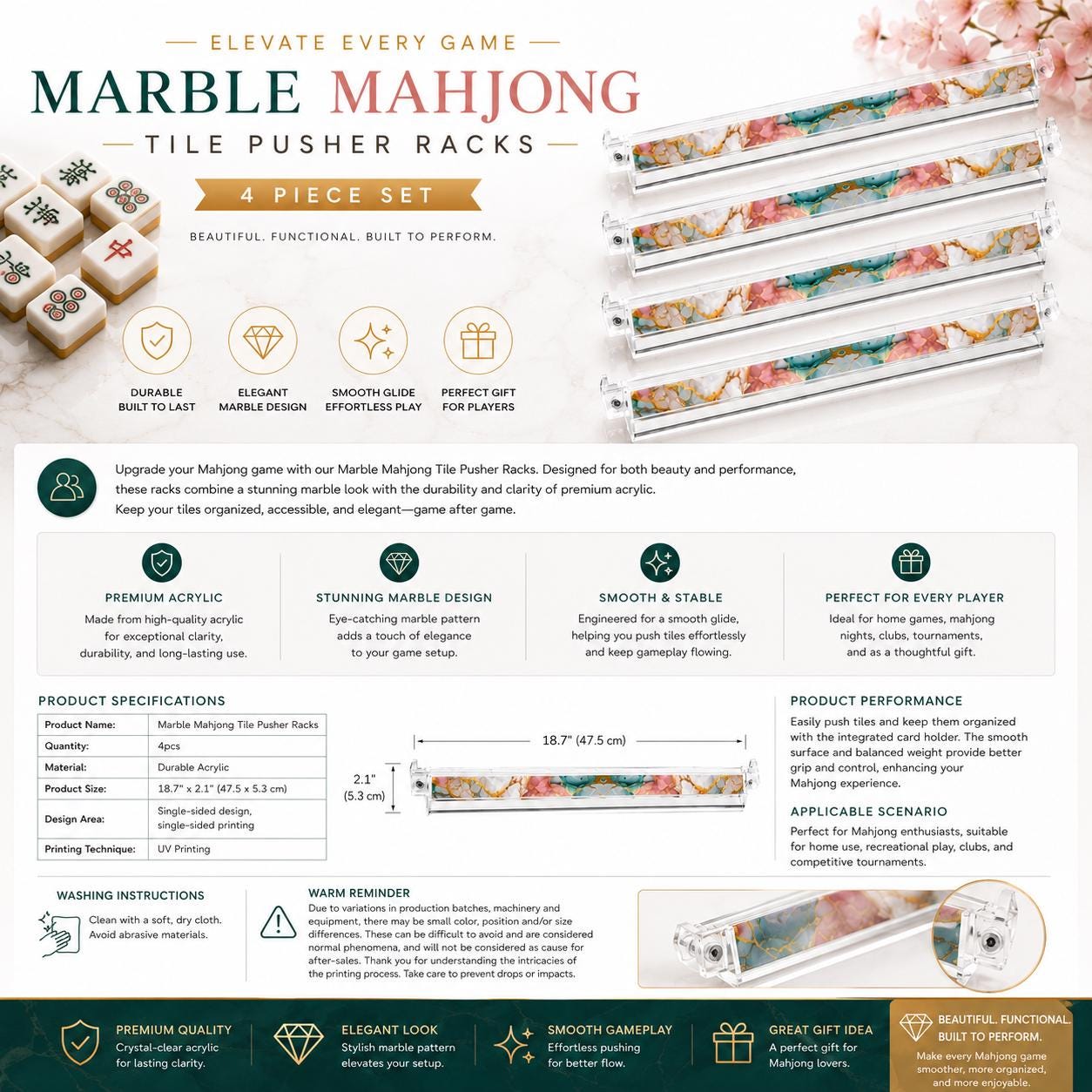 Marble Mahjong Tile Pusher Racks 4pcs
