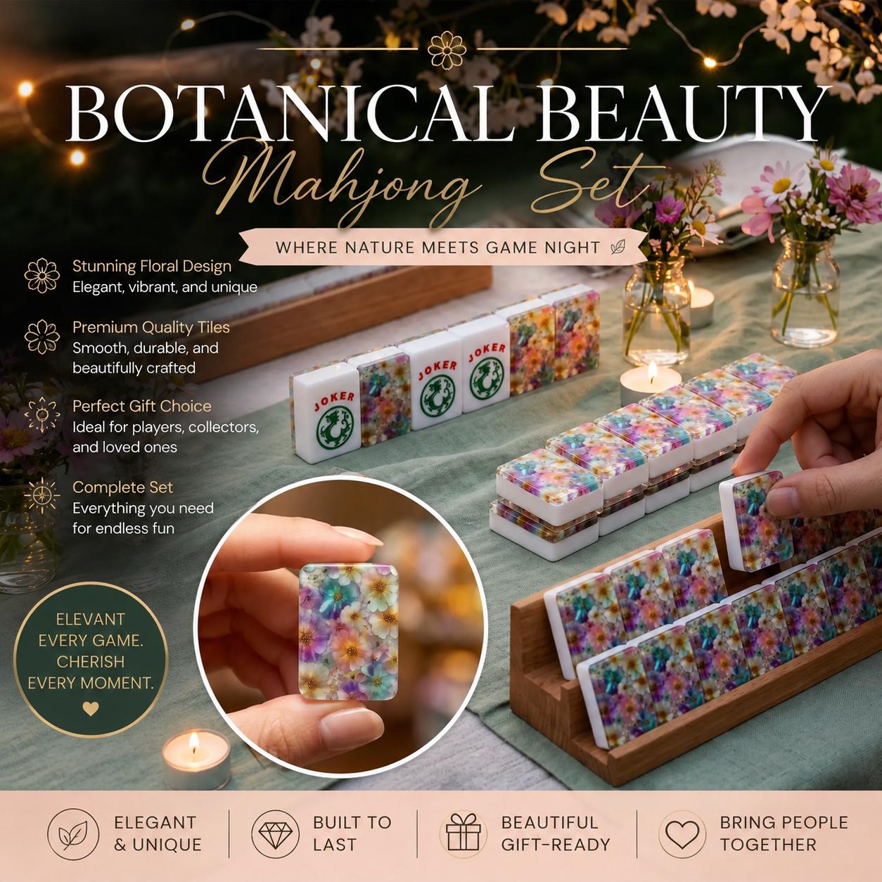 Floral American Mahjong Tiles – Acrylic Game Set with Vibrant Flower Designs