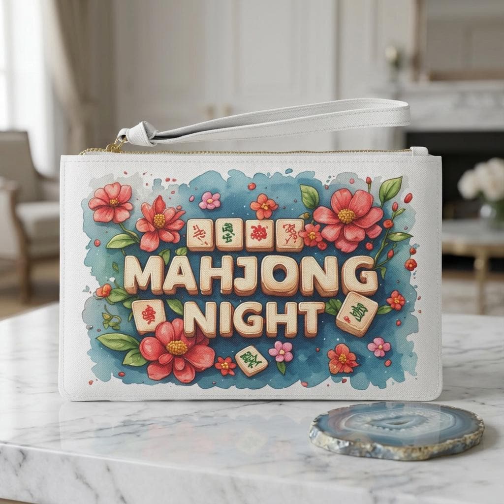 Floral Mahjong Tiles Clutch Bag | Game Night Wristlet