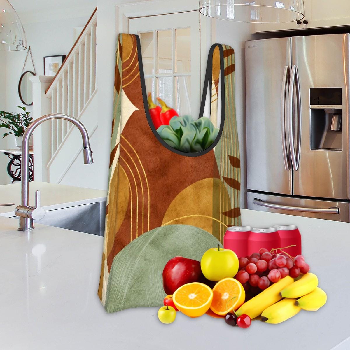 Artful Folding Reusable Shopping Bags, Eco-Friendly Market Bag