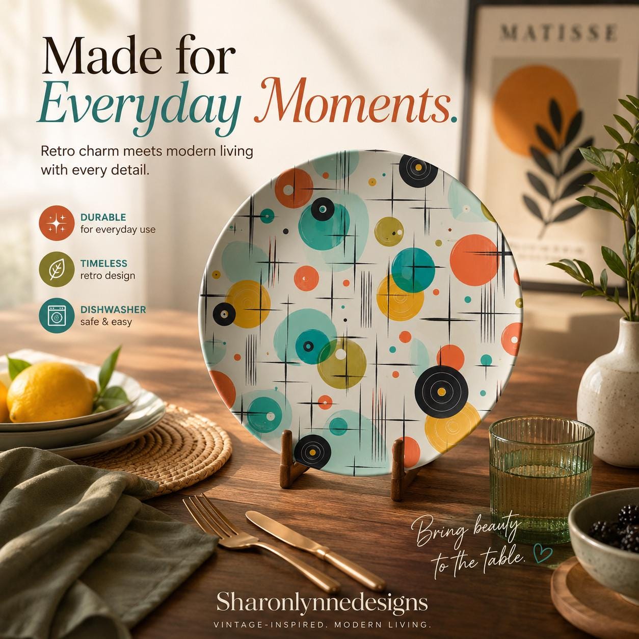 Retro Atomic Dinner Plate – Made for Real Life, Designed to Impress