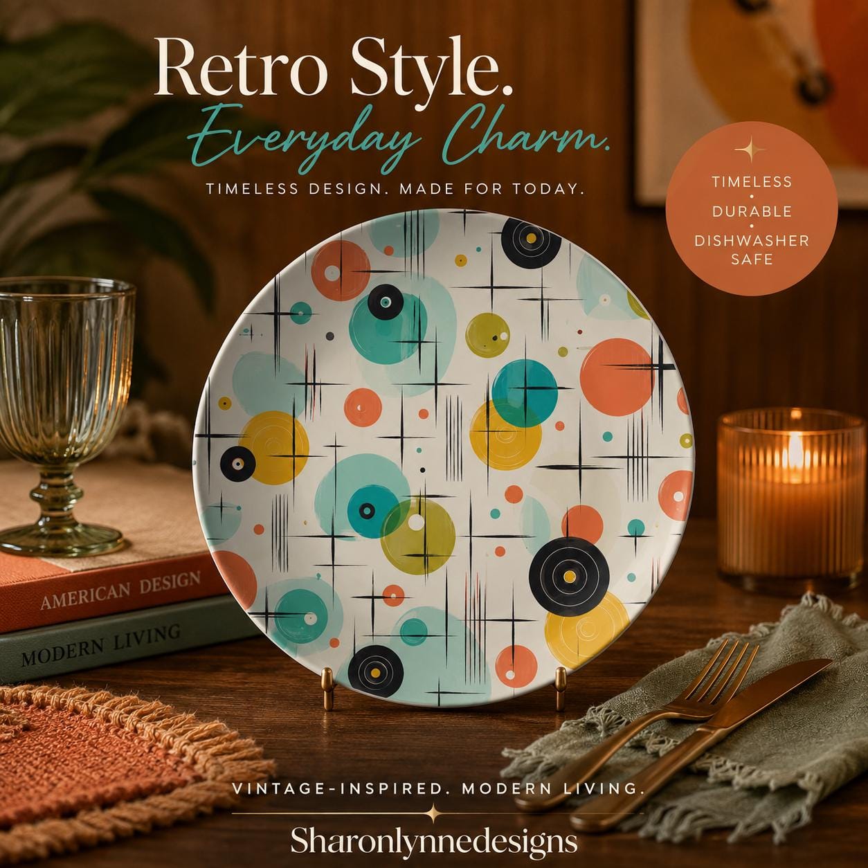 Retro Atomic Dinner Plate – Made for Real Life, Designed to Impress