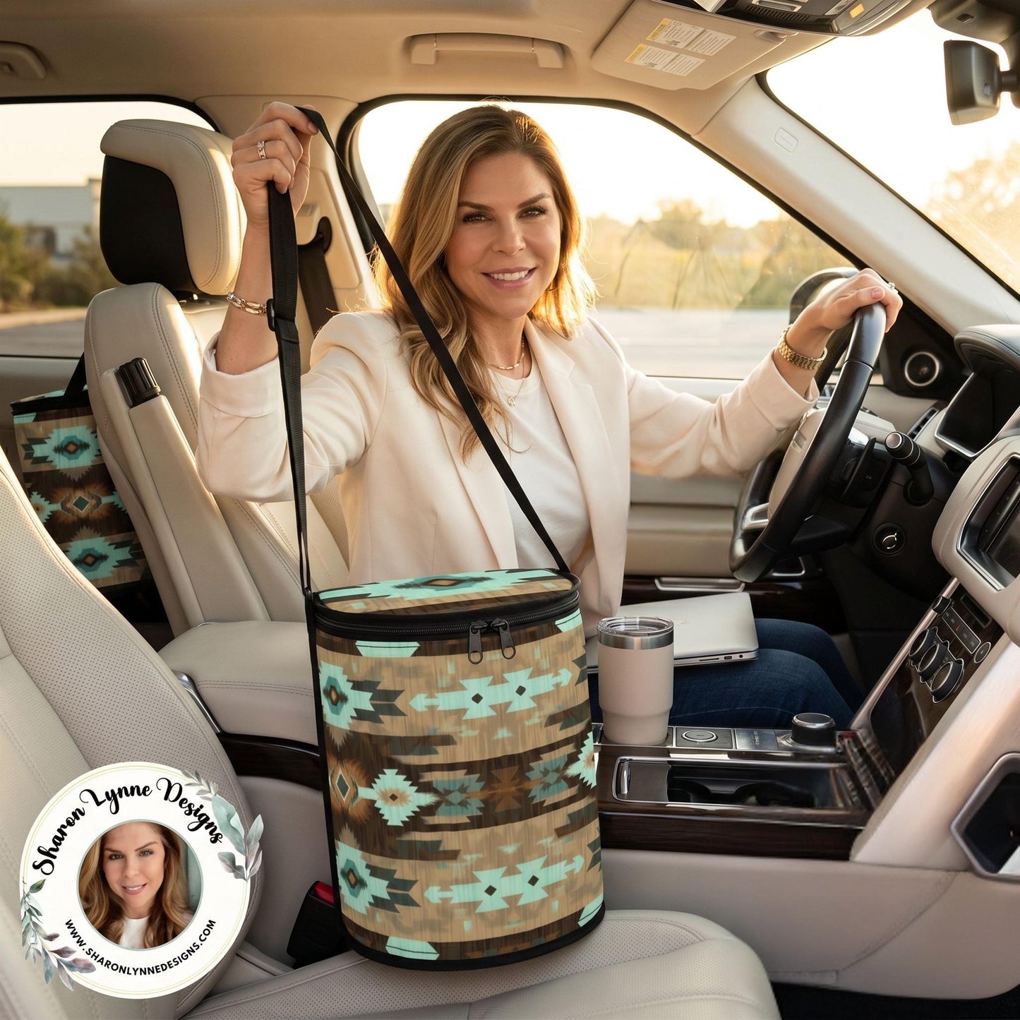 Native Bucket-Shaped Car Trash Bag - Automotive Waste Container Organizer