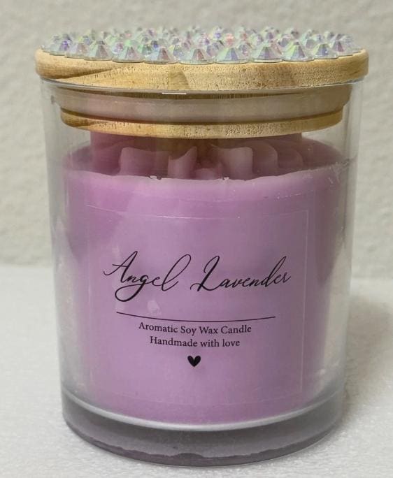 Lavender Soy Candle with Hand Bedazzled Jeweled Lid | Floral Accent Home Decor Gift
