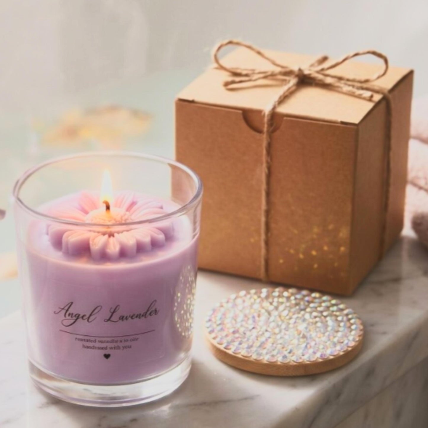 Lavender Soy Candle with Hand Bedazzled Jeweled Lid | Floral Accent Home Decor Gift