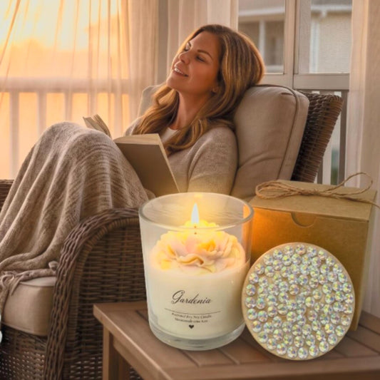 Gardenia Scented Soy Candle with Decorative Jewel Lid - Yellow Home Fragrance Gift