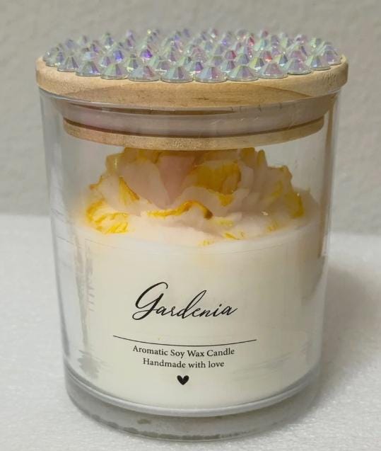 Gardenia Scented Soy Candle with Decorative Jewel Lid - Yellow Home Fragrance Gift