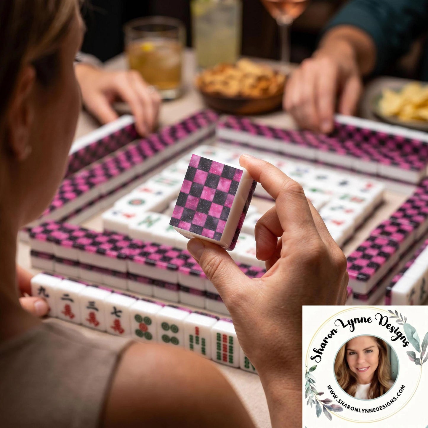 Checkered Mahjong Tiles Set - Modern Game Pieces