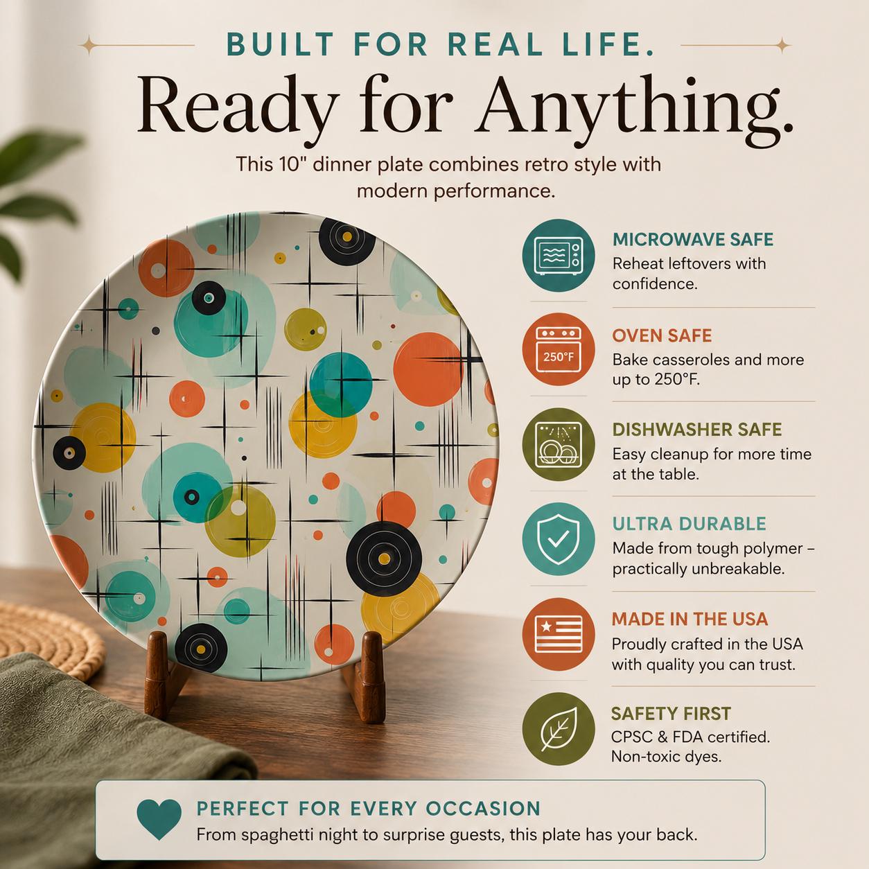 Retro Atomic Dinner Plate – Made for Real Life, Designed to Impress