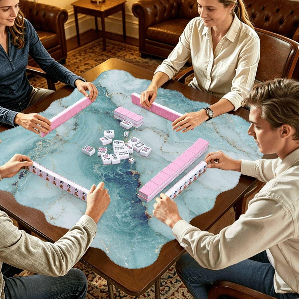 Blue Sky Scalloped Mahjong Mat Multi-size Table Cover Portable Travel Game Accessory