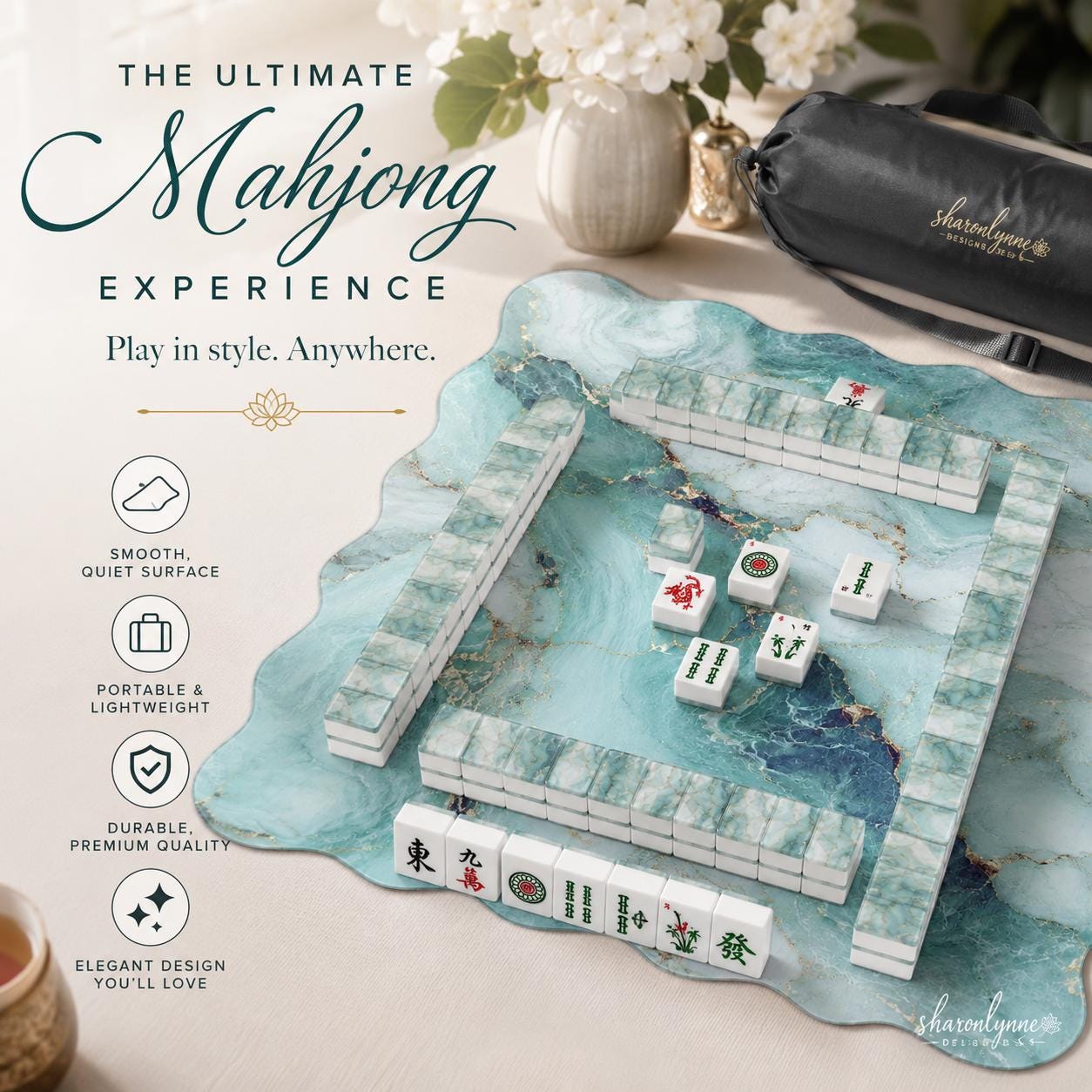 Blue Sky Scalloped Mahjong Mat Multi-size Table Cover Portable Travel Game Accessory