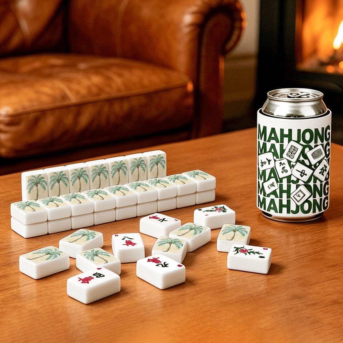 Palm Tree Mahjong Tiles Set: Acrylic American Mahjong Game (166 Pieces)