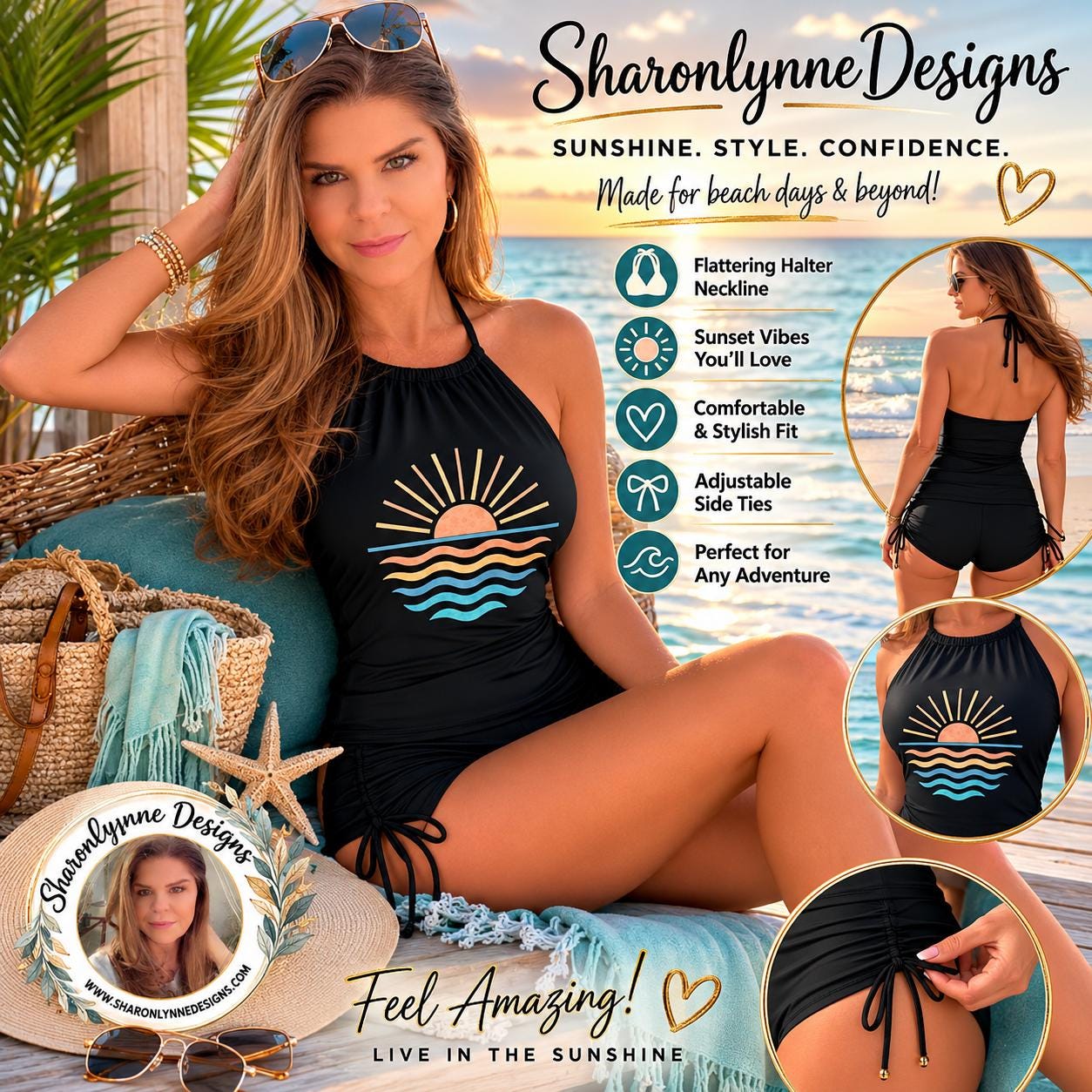 Women's Halter Neck Bikini Set - DTF Print Nylon Spandex Swimsuit Summer Beachwear