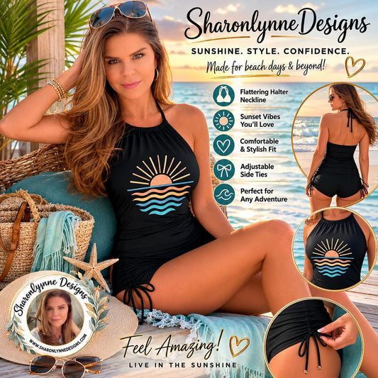 Women's Halter Neck Bikini Set - DTF Print Nylon Spandex Swimsuit Summer Beachwear