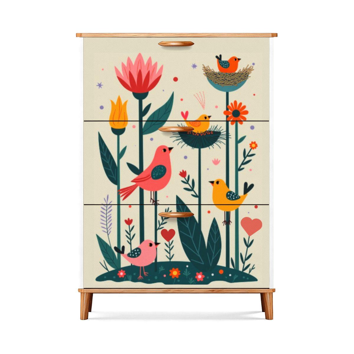 Folk Art Inspired Shoe Cabinet Storage Organizer Entryway Furniture Rustic Decorative Rack