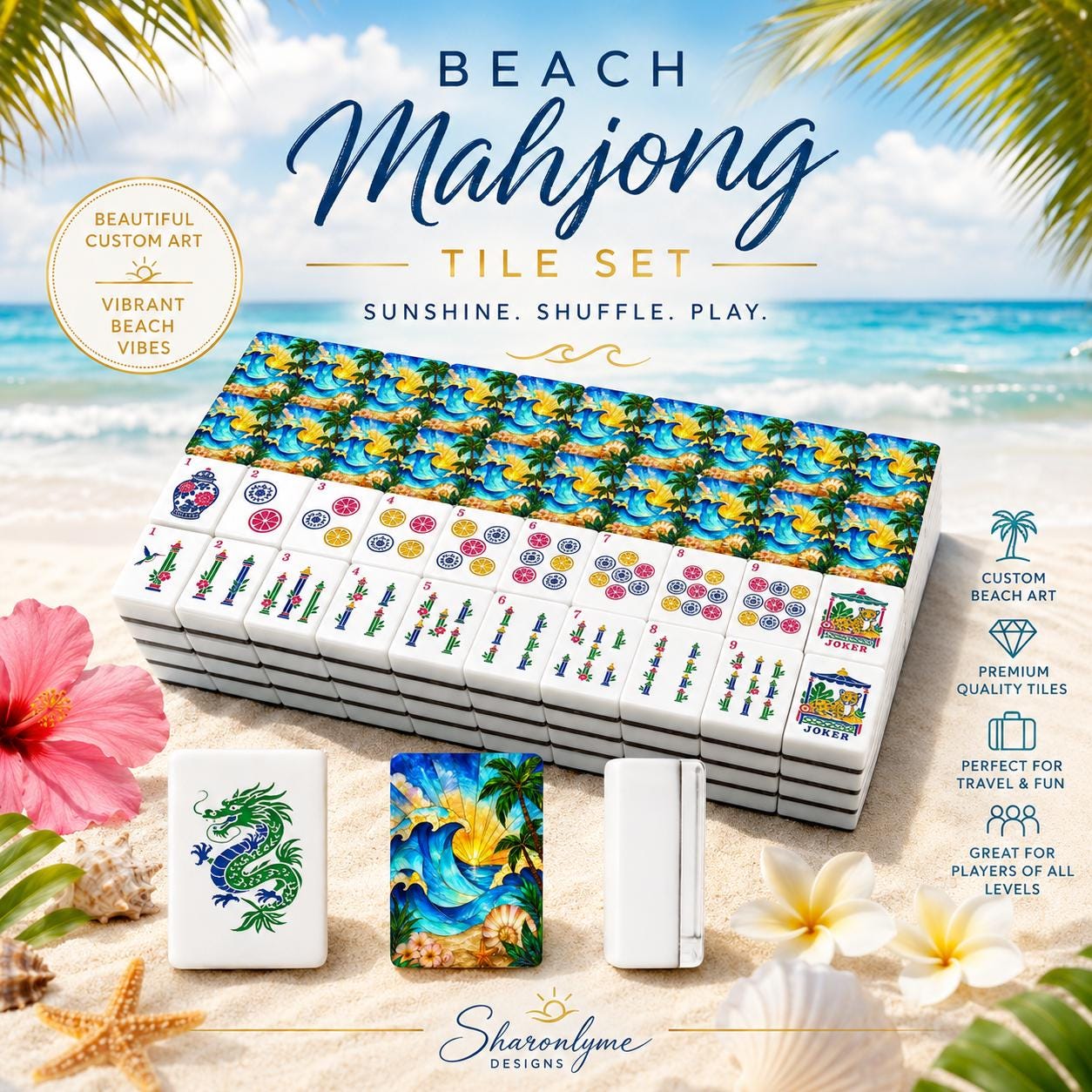 Beach American Mahjong Tiles (Traditional Porcelain Style)
