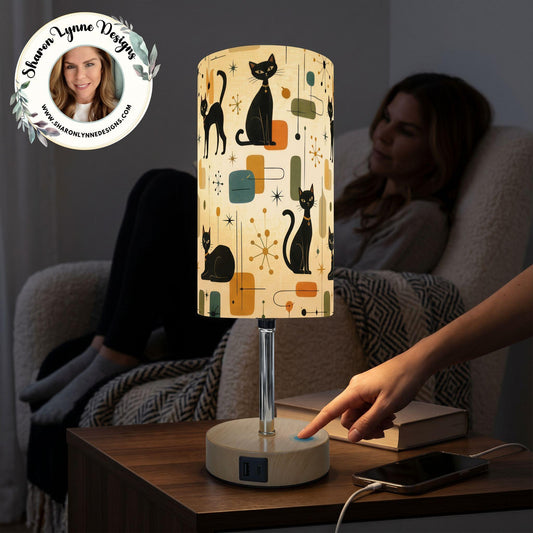 Retro Cat Touch Bedside Table Lamp with USB Charging Port - Modern Night Light