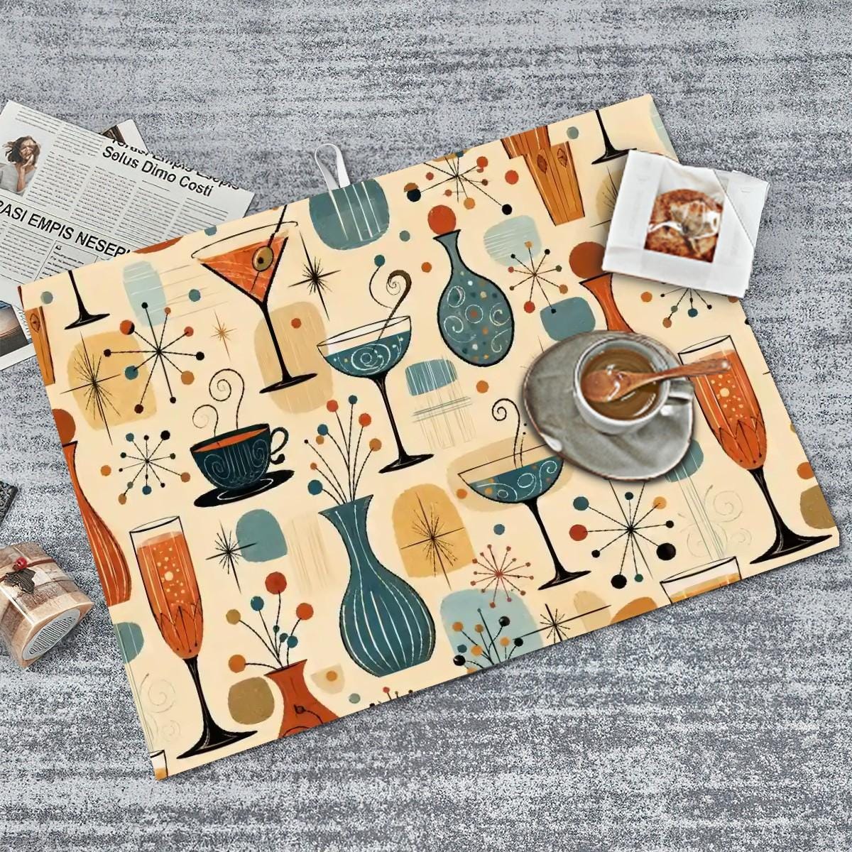Retro Large Dish Drying Mat - Vintage Kitchen Counter Absorbent Microfiber Pad for Dishes