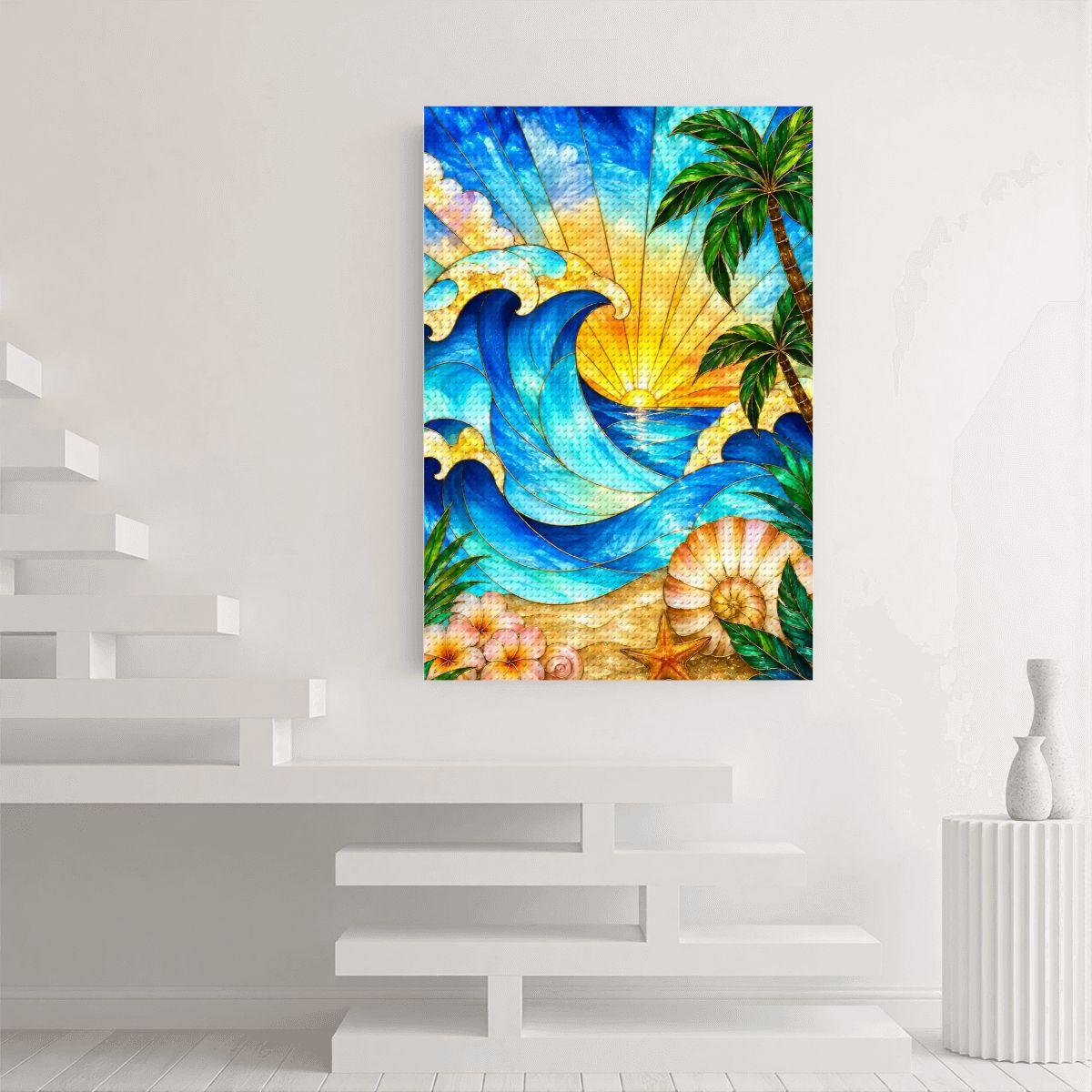 Ocean Seaside Diamond Painting Kit with Frame | DIY Relaxing Craft Gift for Ocean Lovers