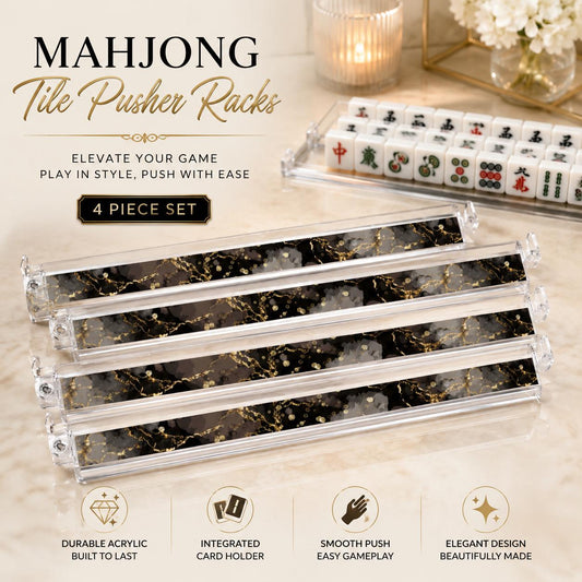 Black Gold Marble Mahjong Tile Pusher Racks – 4 Piece Acrylic Set