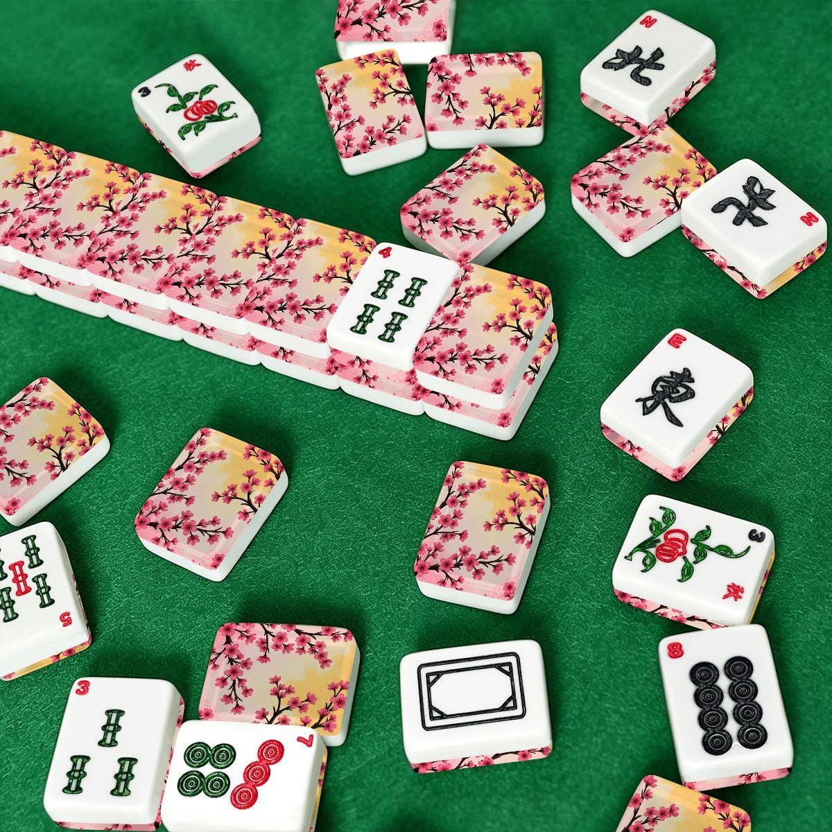 Blossoms American Mahjong Tiles - Floral Design Game Set for Traditional Board Gaming