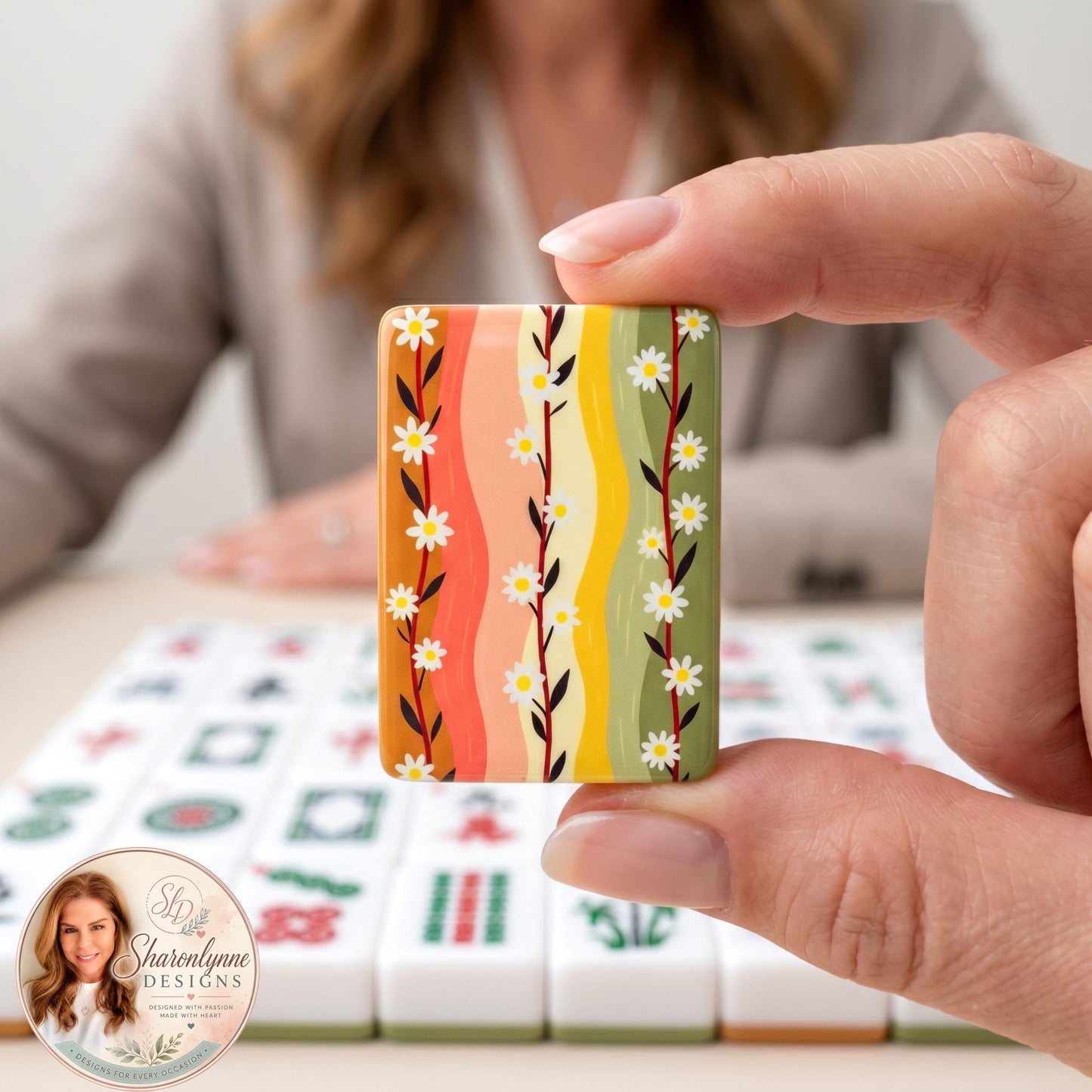 Climbing Daisies Mahjong Tile Set, Durable Acrylic Game Pieces with Engraved Designs