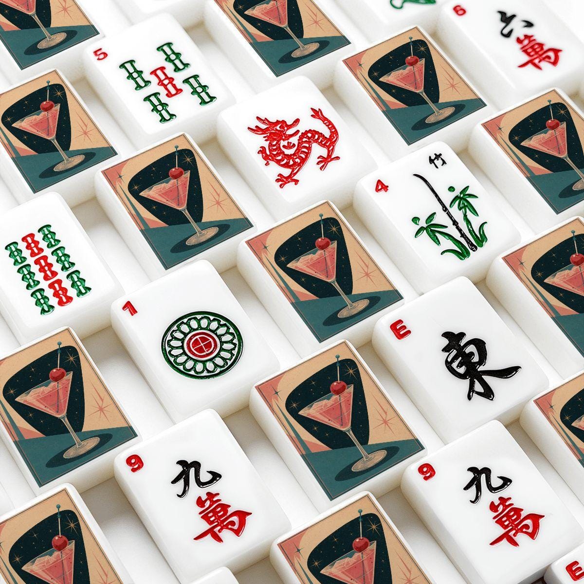 Retro Martini Mahjong Tiles Set – 166-Piece American Mahjong with Jokers
