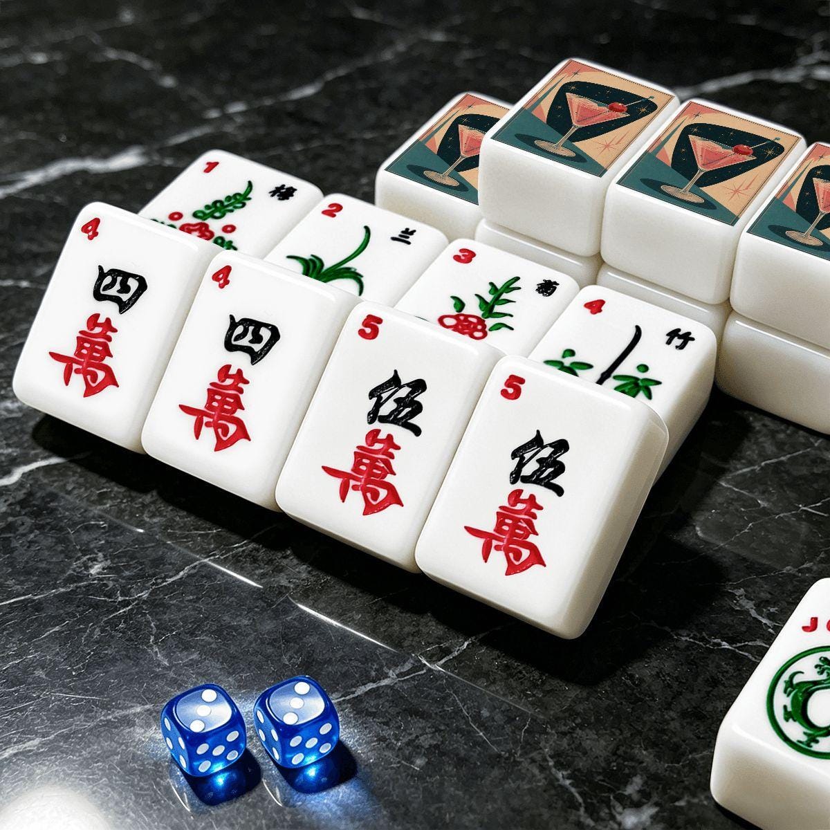 Retro Martini Mahjong Tiles Set – 166-Piece American Mahjong with Jokers