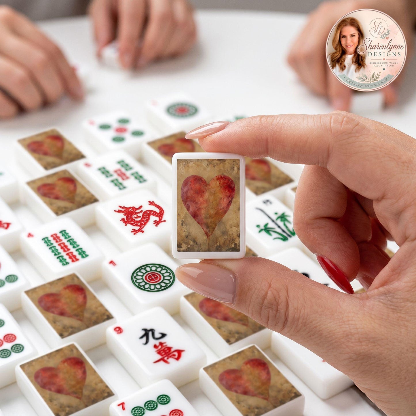 Heart Mahjong Set, Acrylic Tile Game with Love Symbols and Jokers