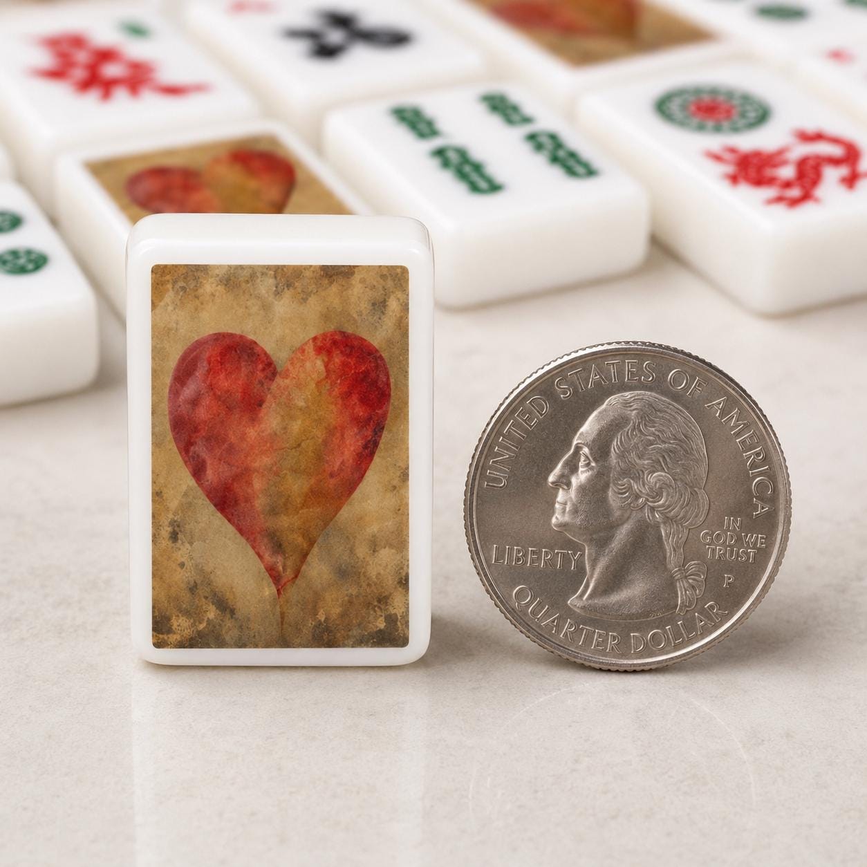 Heart Mahjong Tiles Set, Acrylic Game with Love Symbols, UV Printed