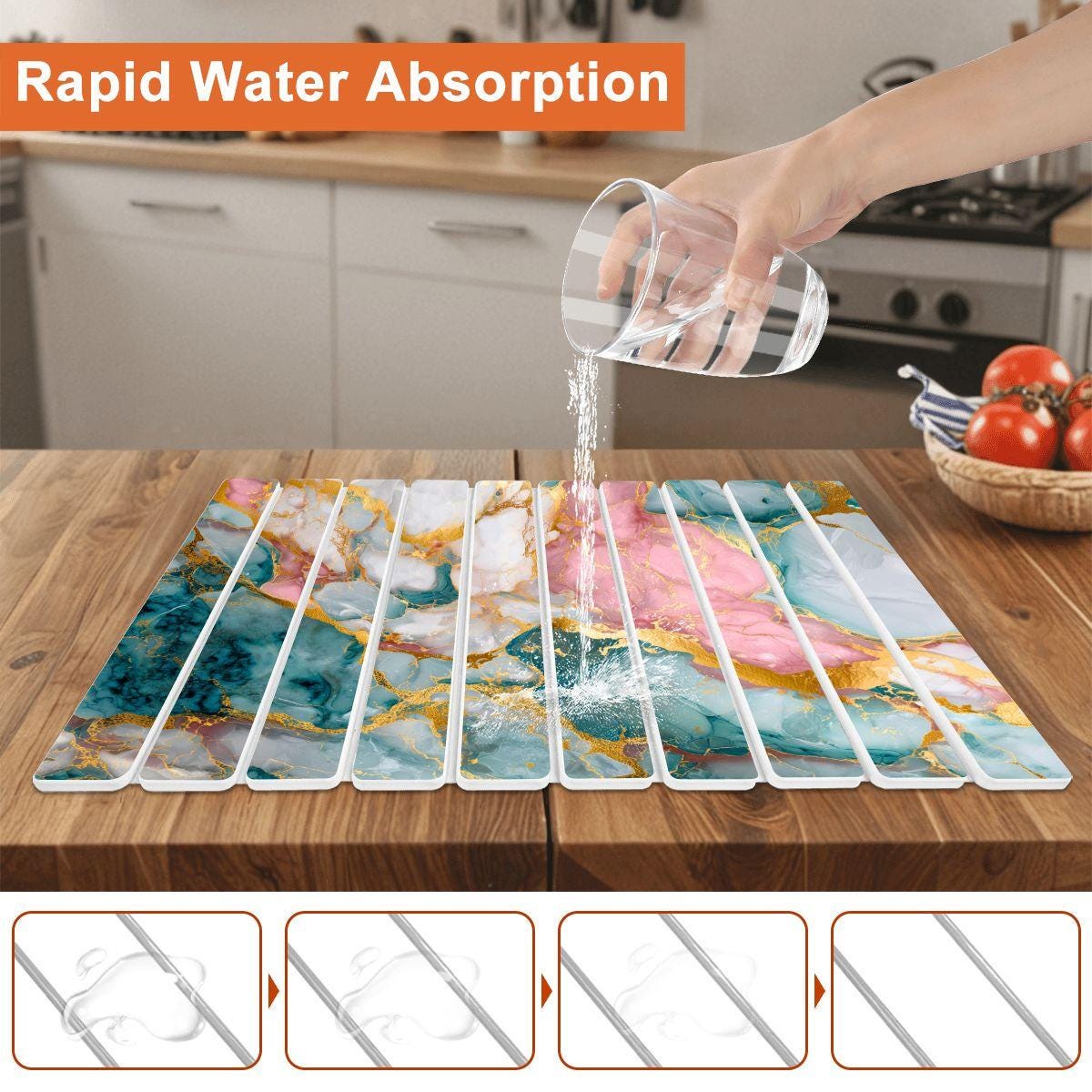 Marble Diatomaceous Earth Drying Mat for Kitchen & Bathroom, Rapid Water Absorption