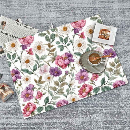 Spring Floral Dish Drying Mat, Large Microfiber Kitchen Absorbent Pad (24 x 18 Inches)