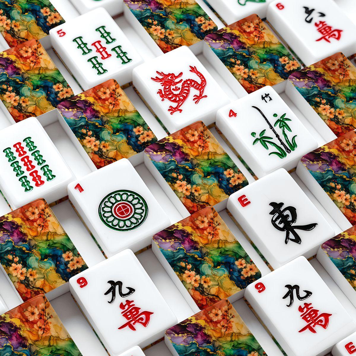 Bright Floral American Mahjong Tiles Set, Colorful Acrylic Tile Game, Vibrant Flower Pattern