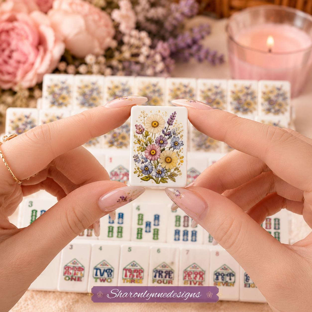 Dried Flower Mahjong Tiles Set | Floral Garden Style Acrylic Mahjong Game