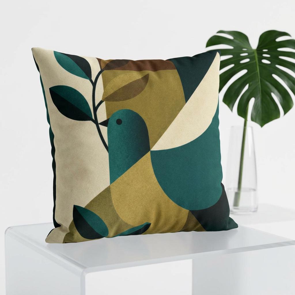 Mid-Century Bird Pattern Faux Suede Square Pillowcase