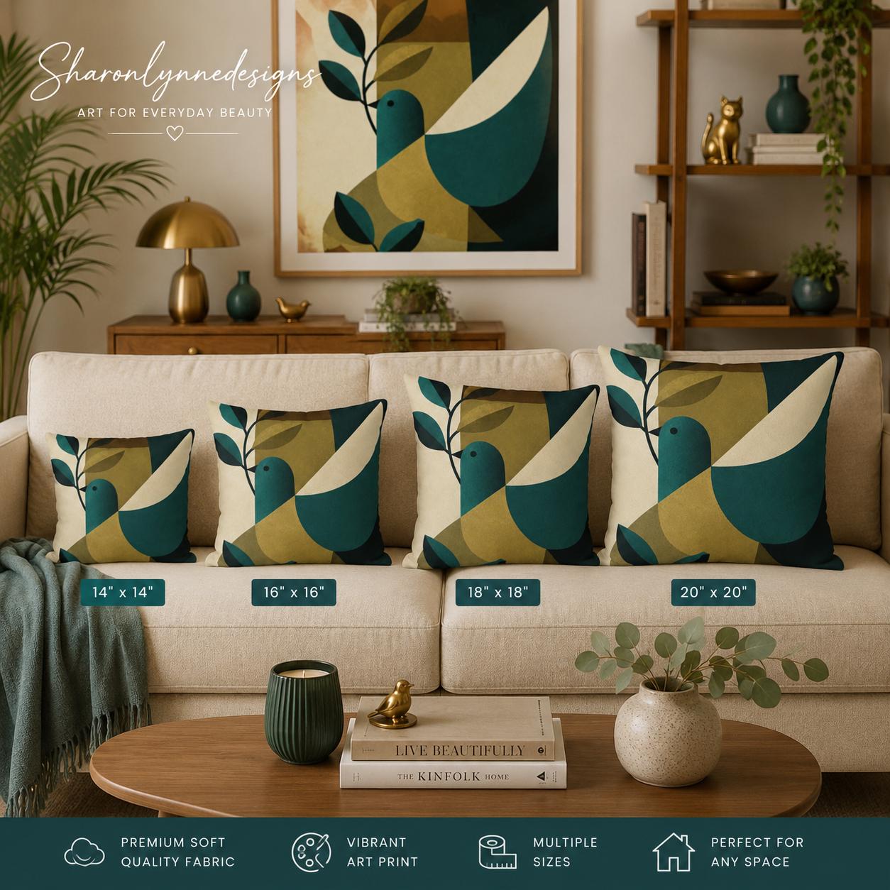 Mid-Century Bird Pattern Faux Suede Square Pillowcase