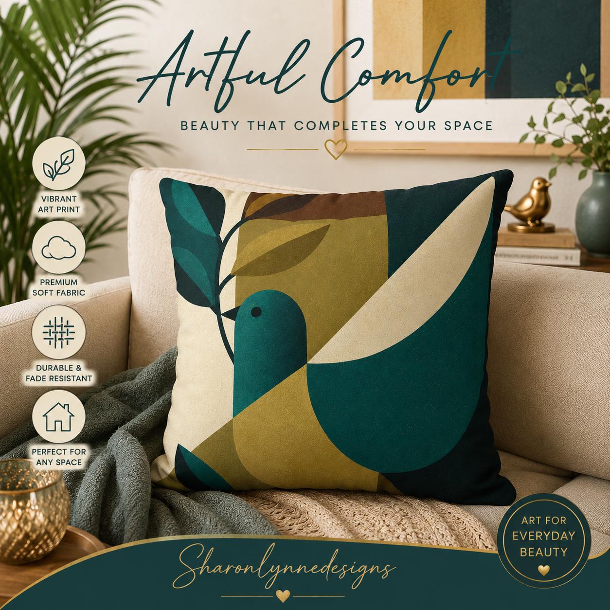 Mid-Century Bird Pattern Faux Suede Square Pillowcase