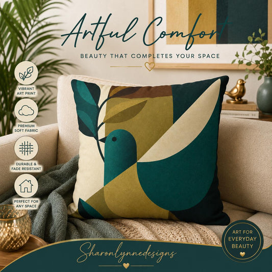 Mid-Century Bird Pattern Faux Suede Square Pillowcase