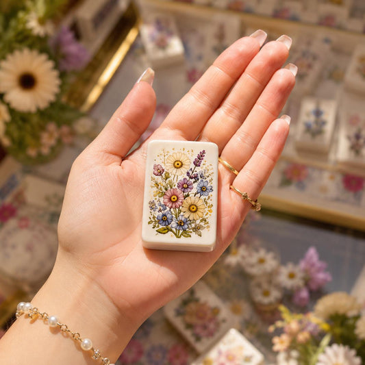 Dried Flower Mahjong Tiles Set | Floral Garden Style Acrylic Mahjong Game