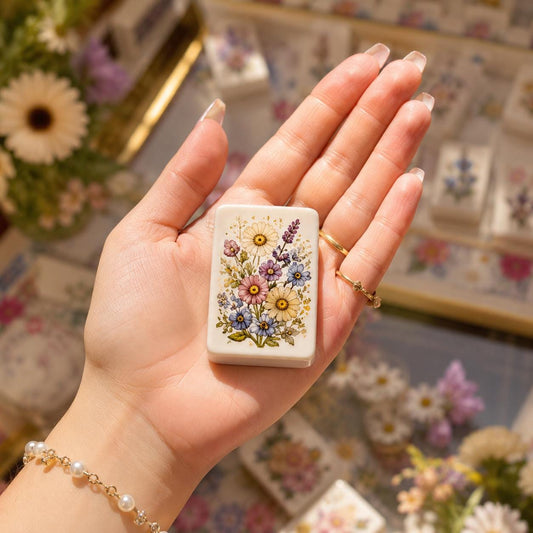 Dried Flower Mahjong Tiles Set | Floral Garden Style Acrylic Mahjong Game