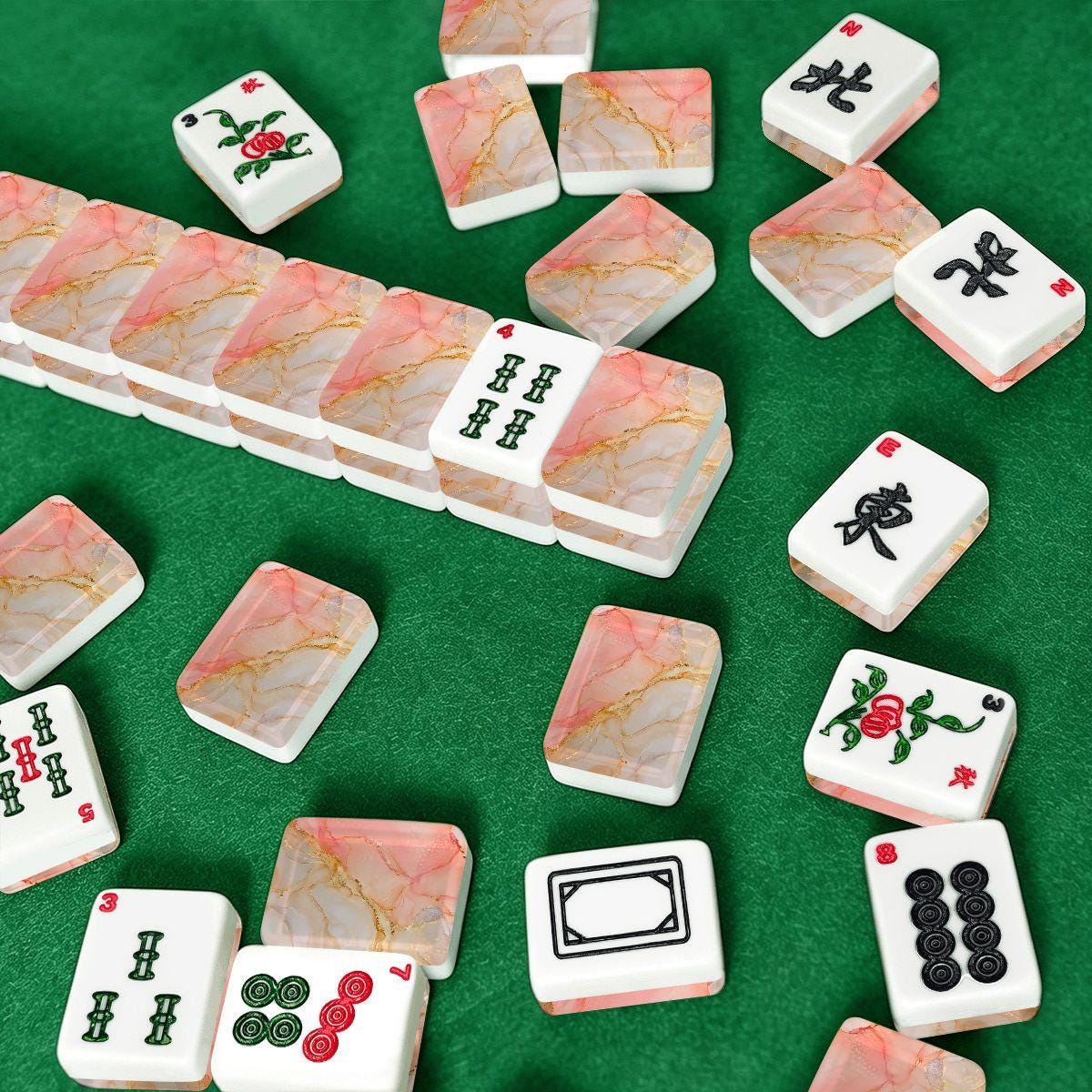 Pink Marble Acrylic American Mahjong Tiles UV Printed, Quality for Game Night
