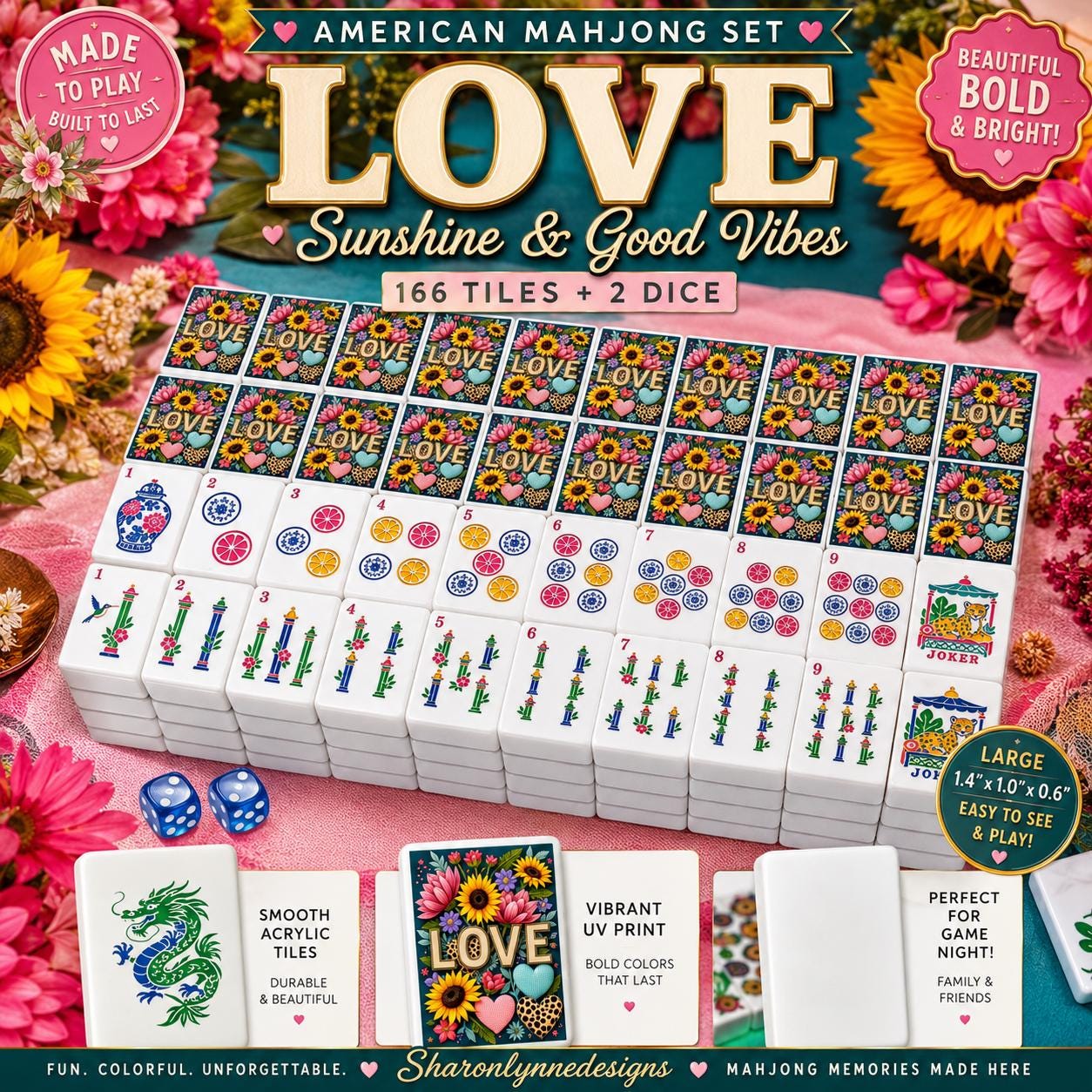 Love Mahjong Tiles Set (Traditional Porcelain Style) (Single Layer)