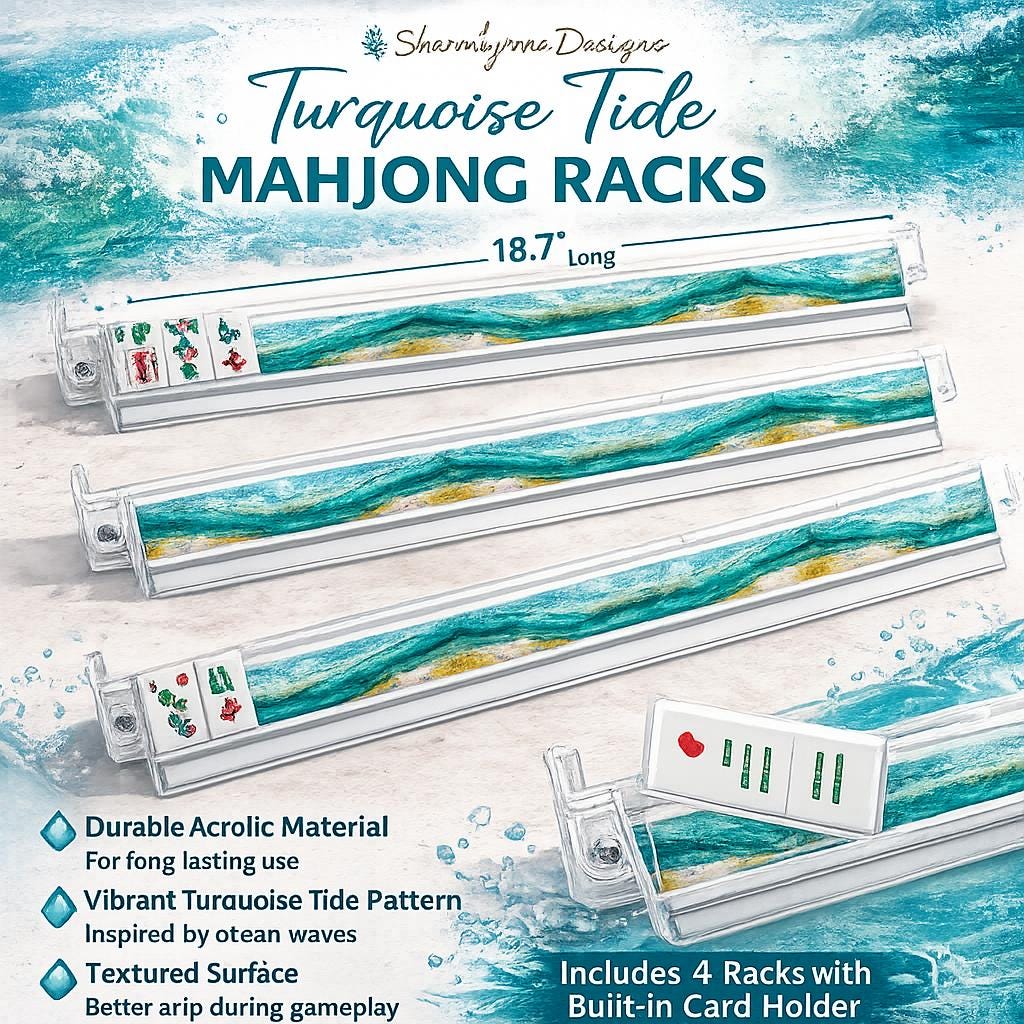 Turquoise Tide Mahjong Racks, Acrylic Tile Pushers, 4-Piece Set